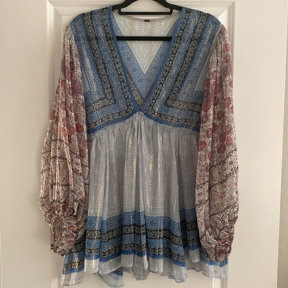 FREE PEOPLE golden tulle printed top